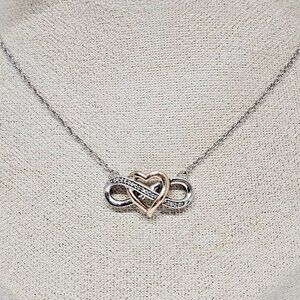 10K ROSE GOLD & 925 SILVER Two-Tone Interlocking Infinity Heart Pendant Necklace